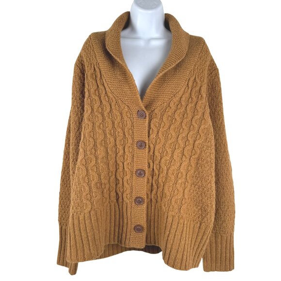 Eddie Bauer Shawl Collar Cardigan Sweater 1X Cable Knit Brown NWOT CJ-2225 - Picture 1 of 9